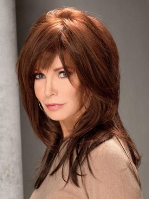 Long Straight With Bangs Full Lace Brown Top 16 inch  Wigs