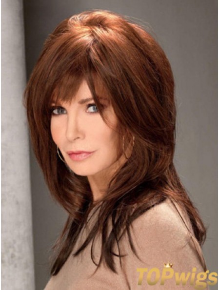 Long Straight With Bangs Full Lace Brown Top 16 inch  Wigs