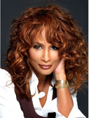 Auburn Long Wavy With Bangs Lace Front 16 inch Beverly Johnson Wigs