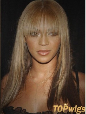 Brown Long Straight With Bangs Lace Front 16 inch  Wigs