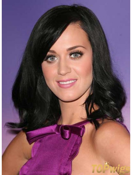 16 inch Natural Black Shoulder Length Wavy Layered Katy Perry Wigs