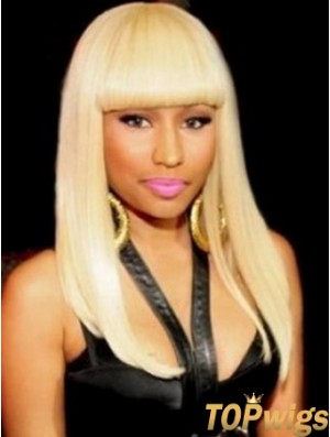 18 inch Blonde Straight With Bangs Long No-Fuss Nicki Minaj Wigs