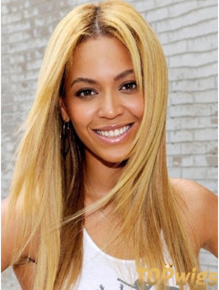 Blonde Long Straight Without Bangs Lace Front 20 inch  Wigs