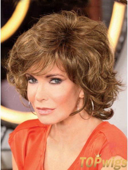 Chin Length Curly With Bangs Lace Front Brown Modern 12 inch  Wigs