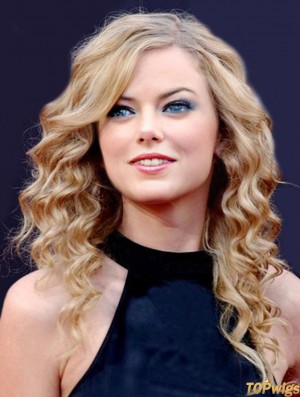 Capless Without Bangs Curly Long Blonde No-Fuss  Wigs