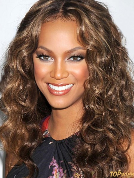 Brown Curly Without Bangs 100% Hand-tied 20 inch Fashionable Tyra Banks Wigs