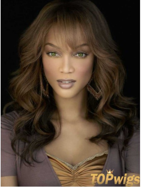 Brown Wavy With Bangs Lace Front 18 inch Good Tyra Banks Wigs