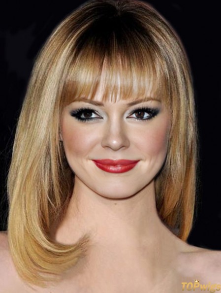 Synthetic Blonde Shoulder Straight With Bangs Emma Stone Wigs