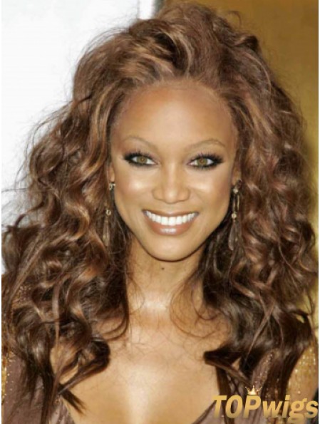 Brown Curly Without Bangs 100% Hand-tied 18 inch Flexibility Tyra Banks Wigs