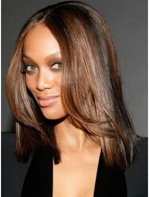 Auburn Straight Without Bangs 100% Hand-tied 14 inch Sleek Tyra Banks Wigs