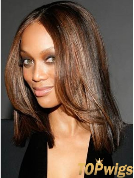 Auburn Straight Without Bangs 100% Hand-tied 14 inch Sleek Tyra Banks Wigs