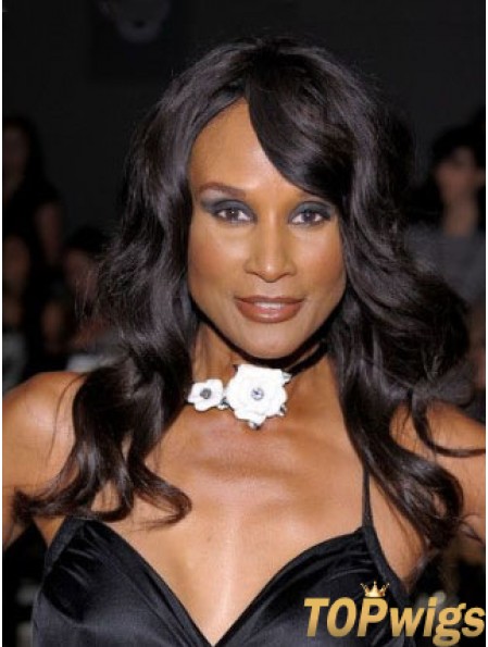 Black Long Wavy With Bangs Lace Front 18 inch Beverly Johnson Wigs