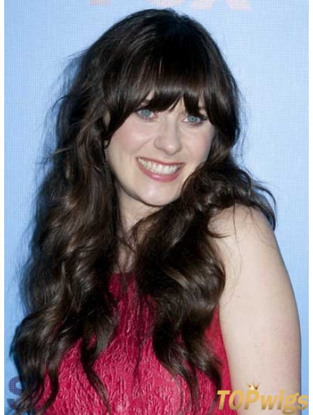 Ideal Black Long Curly 25 inch With Bangs Zooey Deschanel Wigs