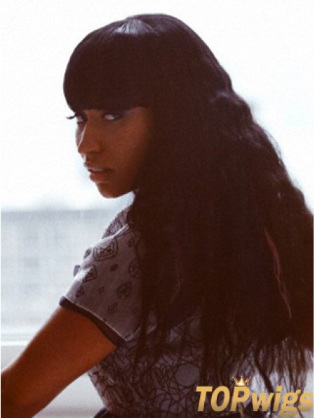 24 inch Black Wavy With Bangs Long Suitable Nicki Minaj Wigs