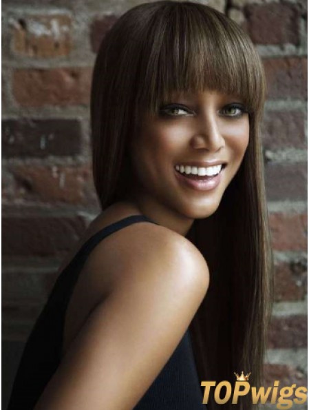 Brown Straight With Bangs Lace Front 24 inch Suitable Tyra Banks Wigs