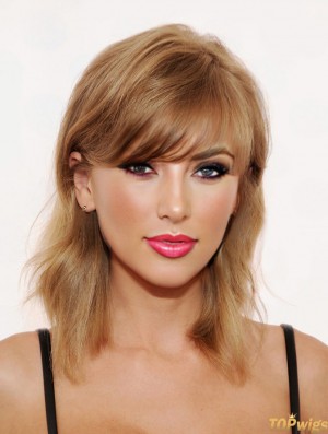 Capless With Bangs Wavy Shoulder Length Blonde Beautiful  Wigs