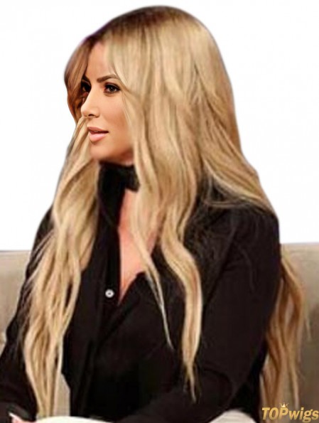 Lace Front Blonde 24 inch Without Bangs Wavy Long Synthetic  Wigs