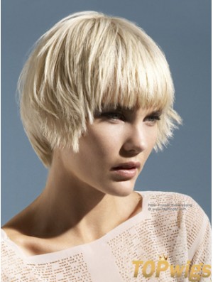 Monofilament Boycuts Short Straight 10 inch Platinum Blonde Convenient Fashion Wigs