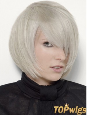 Capless Grey Chin Length Straight 12 inch Platinum Blonde Stylish Fashion Wigs