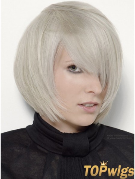 Capless Grey Chin Length Straight 12 inch Platinum Blonde Stylish Fashion Wigs