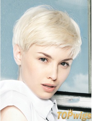 Lace Front Wig Platinum Color Short Length Straight Style Boycuts