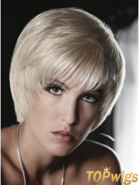 Monofilament Grey Short Straight 8 inch Platinum Blonde Great Fashion Wigs