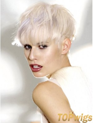 Monofilament Boycuts Short Straight 8 inch Platinum Blonde Ideal Fashion Wigs