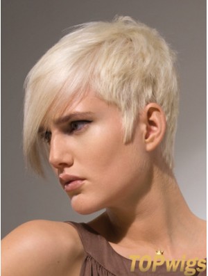 Capless Boycuts Short Straight 8 inch Platinum Blonde Stylish Fashion Wigs