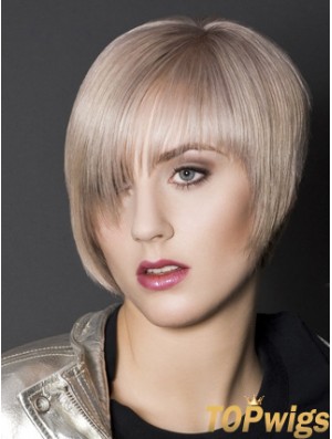 Capless Boycuts Short Straight 10 inch Platinum Blonde Sleek Fashion Wigs