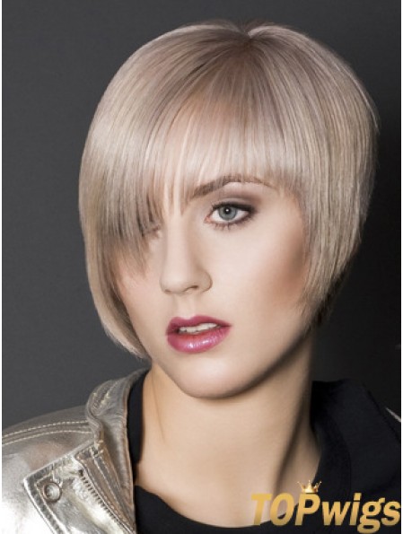 Capless Boycuts Short Straight 10 inch Platinum Blonde Sleek Fashion Wigs