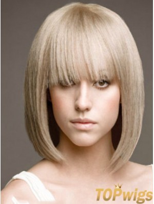 Full Lace Bobs Chin Length Straight 12 inch Platinum Blonde Beautiful Fashion Wigs