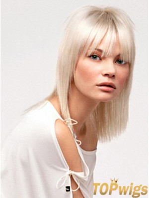 Lace Front With Bangs Shoulder Length Straight 14 inch Platinum Blonde No-Fuss Fashion Wigs