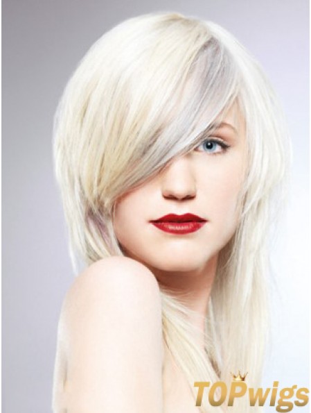 Lace Front With Bangs Long Straight 16 inch Platinum Blonde Fashionable Fashion Wigs