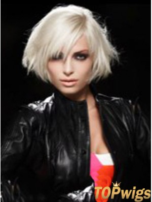 Lace Front Layered Short Straight 12 inch Platinum Blonde Comfortable Fashion Wigs