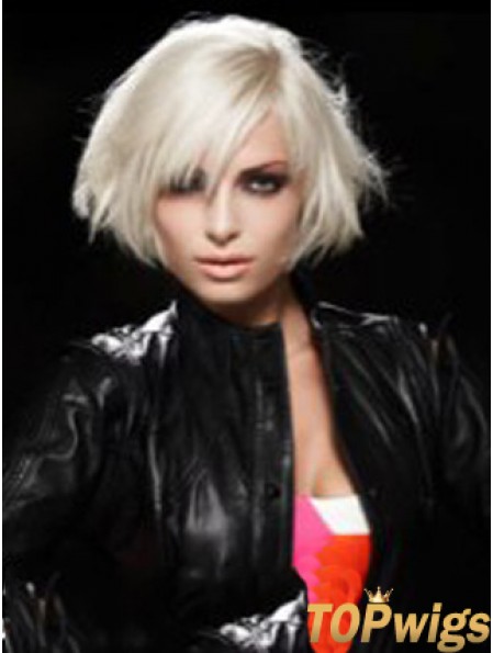 Lace Front Layered Short Straight 12 inch Platinum Blonde Comfortable Fashion Wigs