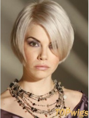 Capless Grey Short Straight 8 inch Platinum Blonde Amazing Fashion Wigs