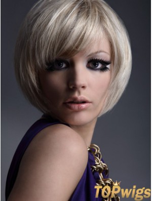 Capless Bobs Chin Length Straight 10 inch Platinum Blonde Flexibility Fashion Wigs