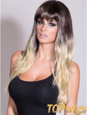 Flexibility Ombre/2 Tone Long Straight With Bangs 24 inch Human Lace Wigs