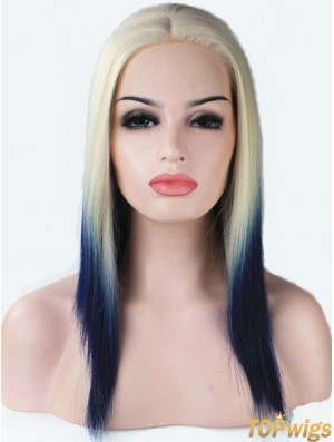 16 inch Ombre/2 Tone Long Without Bangs Straight Fashionable Lace Wigs