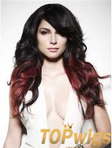 Stylish Ombre/2 Tone Long Wavy With Bangs 22 inch Human Lace Wigs