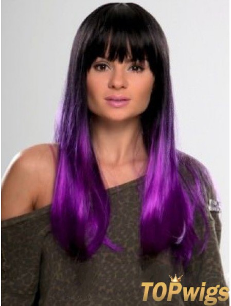 Sassy Ombre/2 Tone Long Straight With Bangs 22 inch Human Lace Wigs