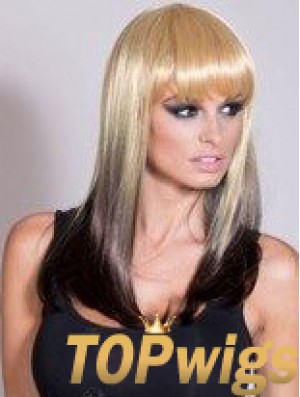 Affordable Ombre/2 Tone Long Straight With Bangs 20 inch Human Lace Wigs