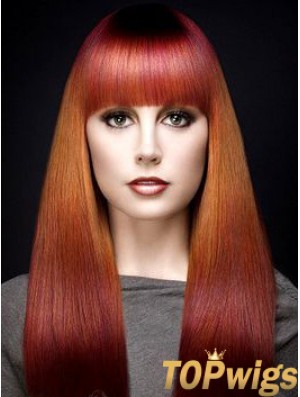 Popular Ombre/2 Tone Long Straight With Bangs 18 inch Human Lace Wigs