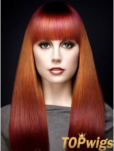 Popular Ombre/2 Tone Long Straight With Bangs 18 inch Human Lace Wigs