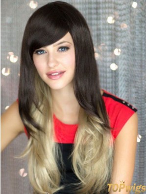 Good Ombre/2 Tone Long Wavy Without Bangs 22 inch Human Lace Wigs