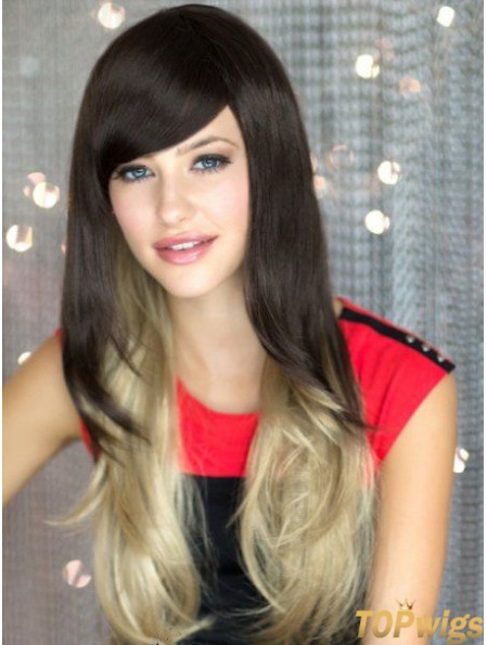 Good Ombre/2 Tone Long Wavy Without Bangs 22 inch Human Lace Wigs