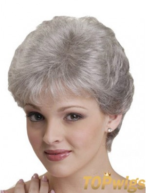 Short Grey Wigs With Synthetic Capless Straight Style