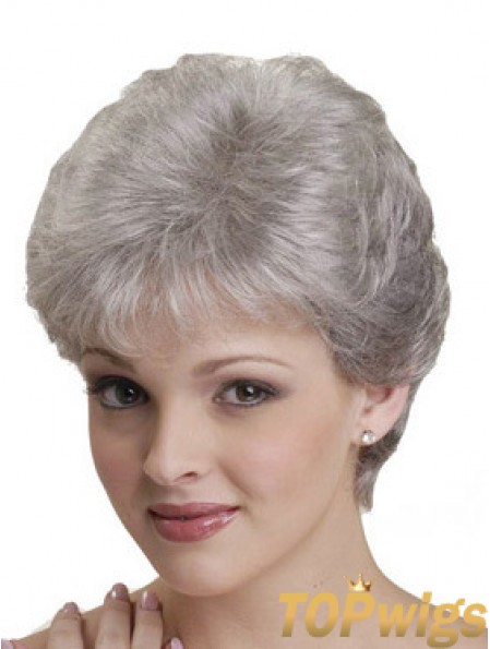 Short Grey Wigs With Synthetic Capless Straight Style