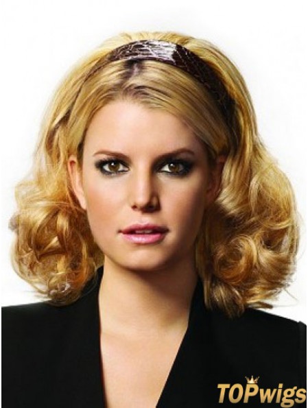 Shoulder Length Curly Blonde Popular Synthetic Half Wigs