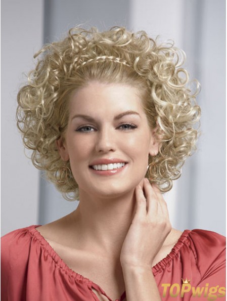 Chin Length Curly Blonde Fashionable Synthetic Half Wigs